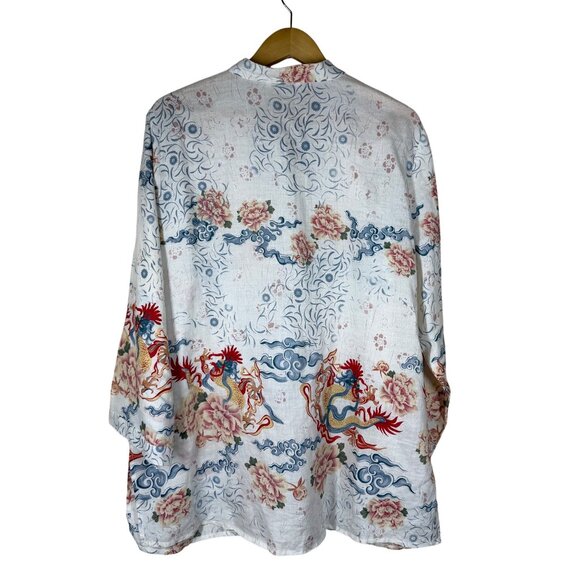 Citron Santa Monica Linen Dragon Floral Blouse Womens Size 1X Asian Art to Wear - Picture 8 of 8